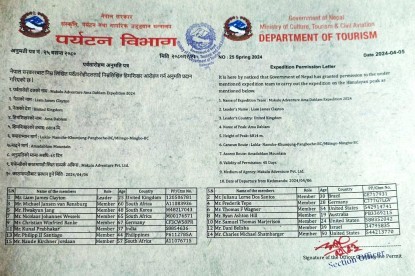 Ama Dablam Expedition 2024 permit issued by Department of Tourism, Nepal Government